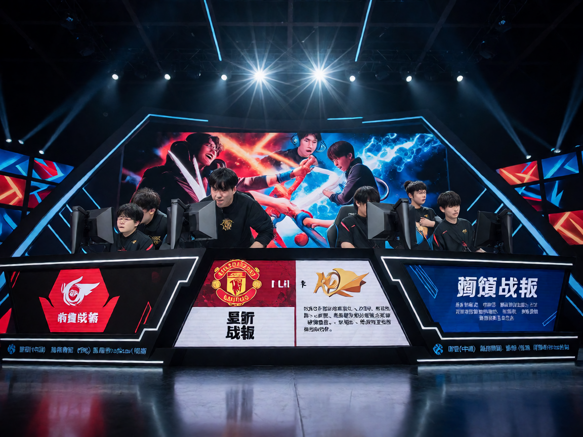 电竞比赛现场选手激烈对抗舞台画面